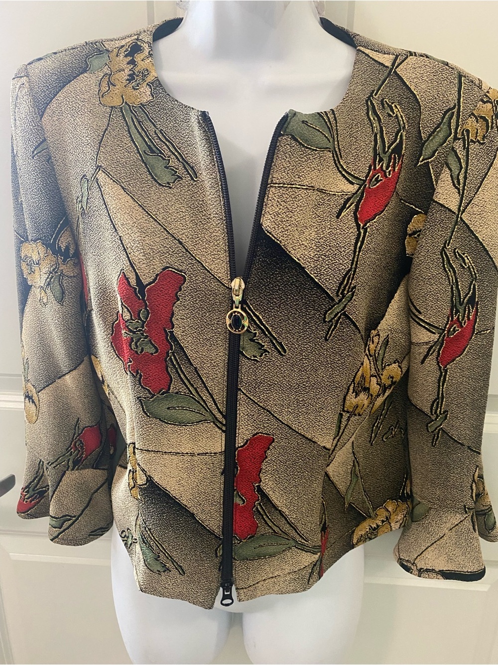 Joseph Ribkoff 8 Floral Zip-Front Jacket in Red, Yellow, Green